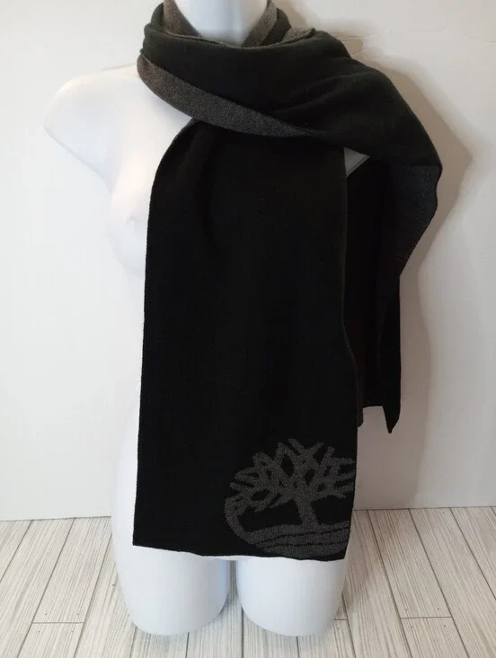 Timberland Large Logo Black & Gray Reversible Scarf