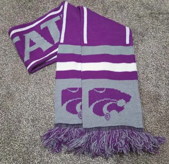 K-State Wildcats Knit Stadium Scarf with Fringe. Purple & Gray