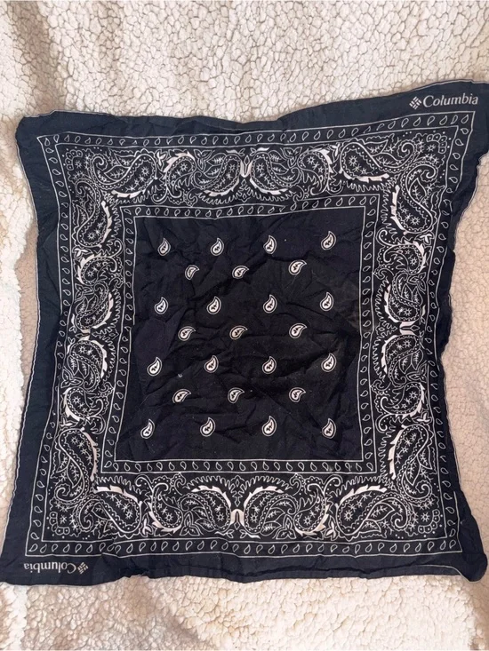 Columbia Black Paisley Bandana 100% Cotton Logo Handkerchief Scarf Made India