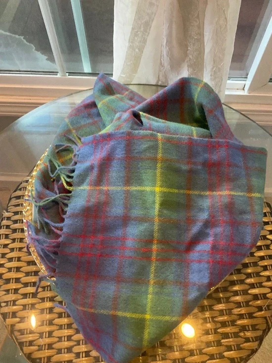 Shepherds Land Blue Plaid Lambs Wool Scarf NWT