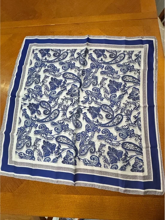 Square Blue and White Paisley Patterned Scarf 269