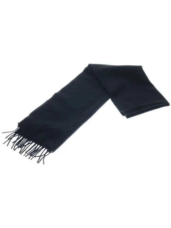 Hermes Logo Embroidery Cashmere Fringe Scarf Black
