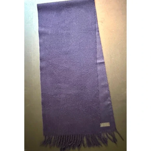 Vintage Lambswool Scarf Made in Scotland Purple Fringed Winter Neckwear