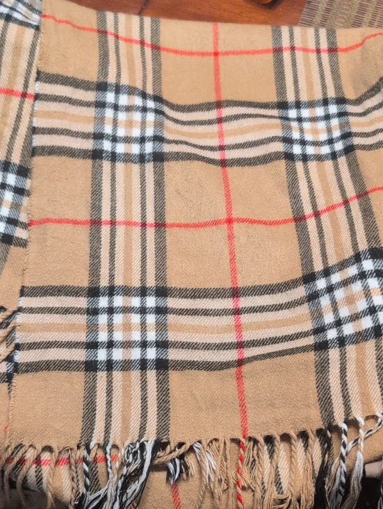 Classic Plaid Fringe Scarf in Camel, Black, White, Red Designer Inspired