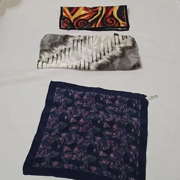 Pierre Balmain And 2 More Handmade Silk Handckerchiefs