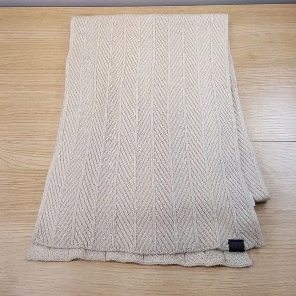 KENNETH COLE REACTION Mens Scarf Tan Herringbone Knit Logo 11x62