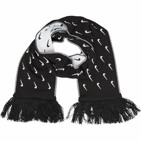 NWT Nike Allover Swoosh Reversible Winter Scarf Black White Official Warm Unisex