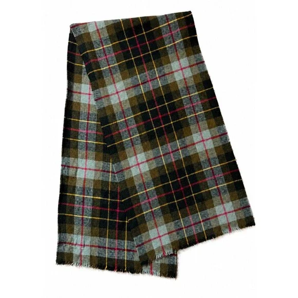 Vintage Bloomingdale’s Scotland 100% Wool Plaid Tartan Scarf Green Red Fringed
