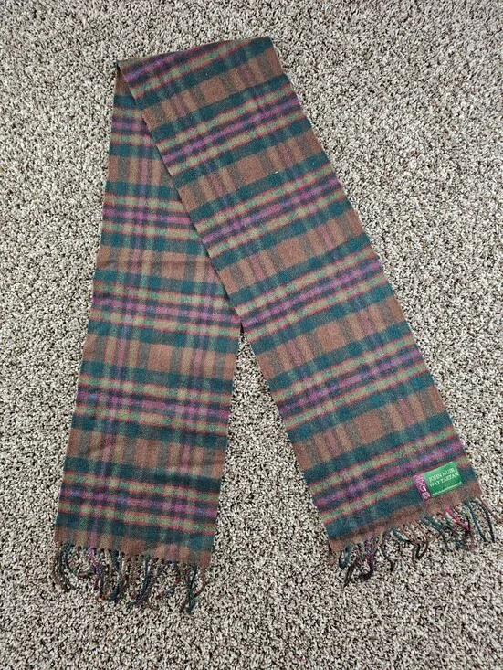 John Muir Way Tartan Scotland Plaid Scarf Brown Green Purple w/ Fringe