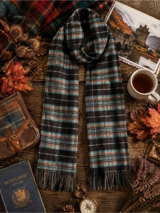 Johnstons of Elgin 100% Cashmere Reversible Plaid Scarf Made in Scotland