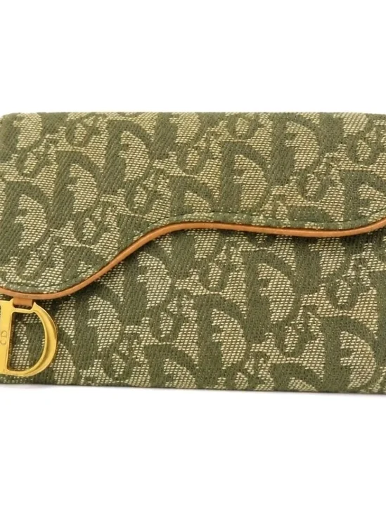 Dior Green Monogram Canvas Wallet with Gold Hardware