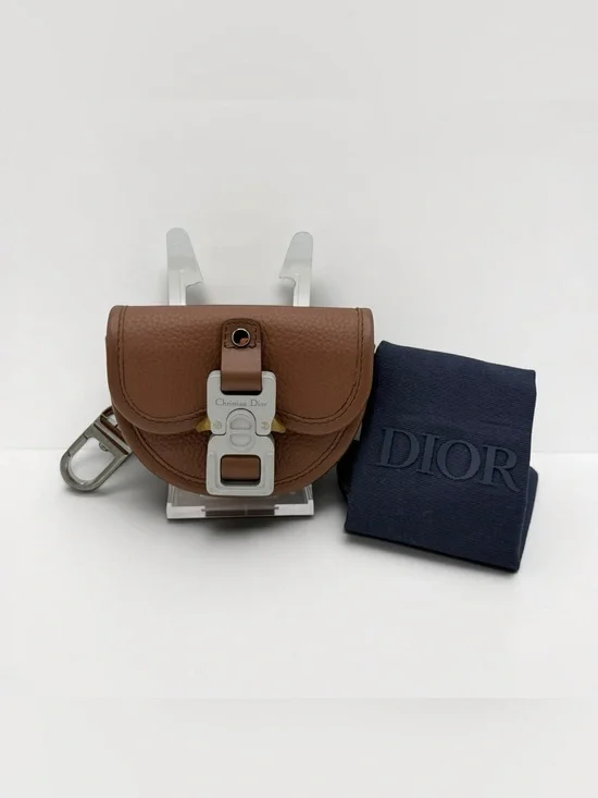 Christian Dior Brown Leather Saddle AirPods Case