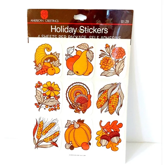 NEW 80s Vintage Autumn Thanksgiving Stickers 4 sheets American‎ Greetings