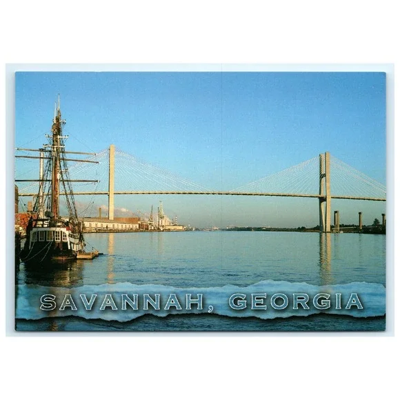 Postcard Savannah Georgia Blue River Street Tall Ship‎ Bridge