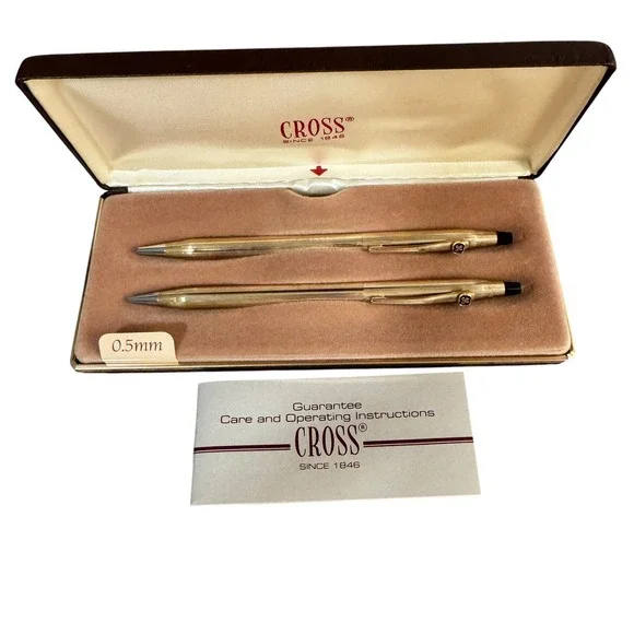 Cross 10KT Gold Filled Ballpoint Pen and 0.5mm Pencil Set GE Emblem Vtg 450105