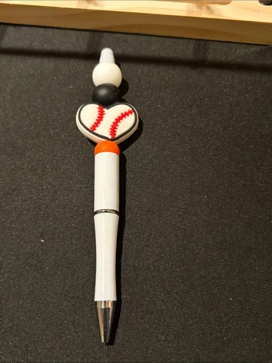 Baseball Heart Novelty Pen - White with Red Stitching