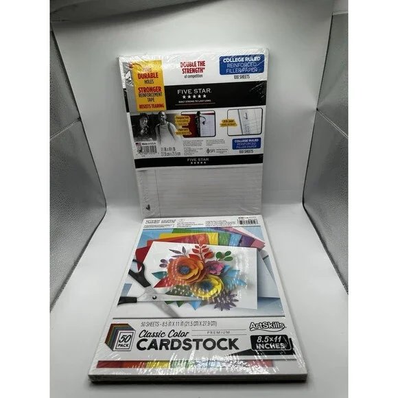 Five Star Filler Paper 100ct & ArtSkills Cardstock 50pk Sealed New Lot of 2
