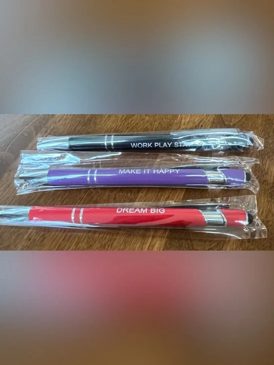 QTY 3 Inspirational Pen Set – Black, Purple, Red. Back To School Black Ink NEW