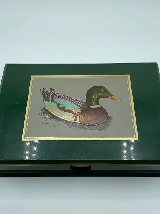 Vintage  Otagiri lacquerware letter box hand-painted mallard duck home decor