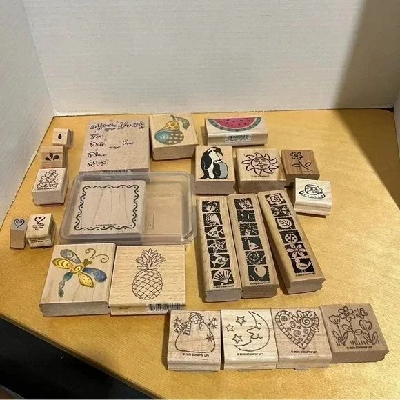 40+ Wooden Mounted Rubber Stamp And Plastic Stamps Lot Various Designs Christmas