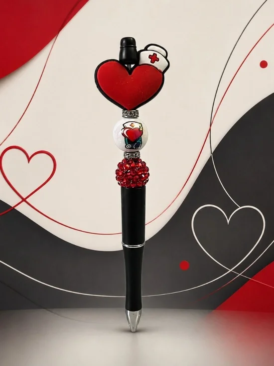 Heart & Nurse Charm Handmade Beaded Pen