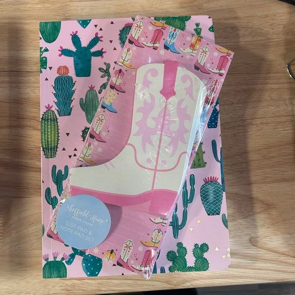 Sheffield Home Pink Cactus Notebook & Cowboy Boot List‎ Pad Notepad Set