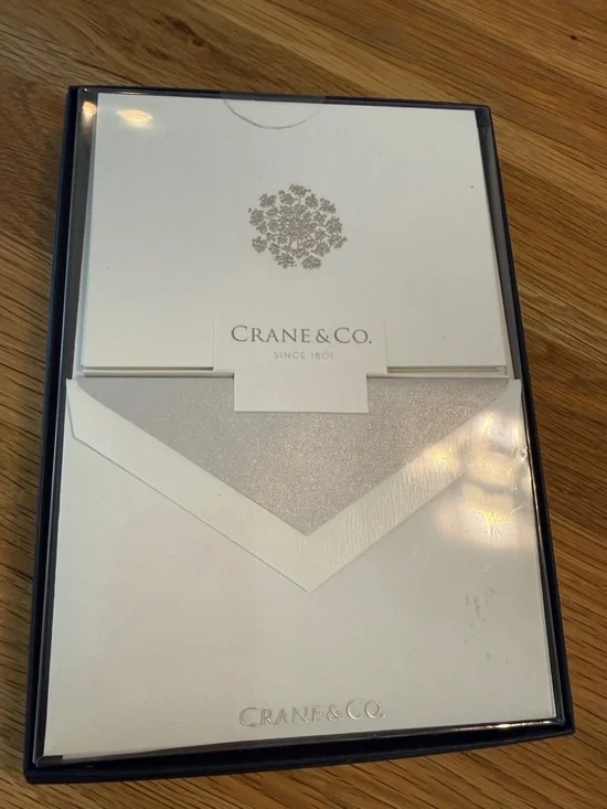 NIB CRANE & Co Stationary Silver Queen Anne Lace Design Notecards 15 w/ envelope