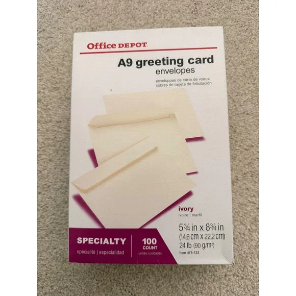 Office Depot A9 Greeting Card Envelopes 100ct Ivory 5.75x8.75 Specialty 24lb