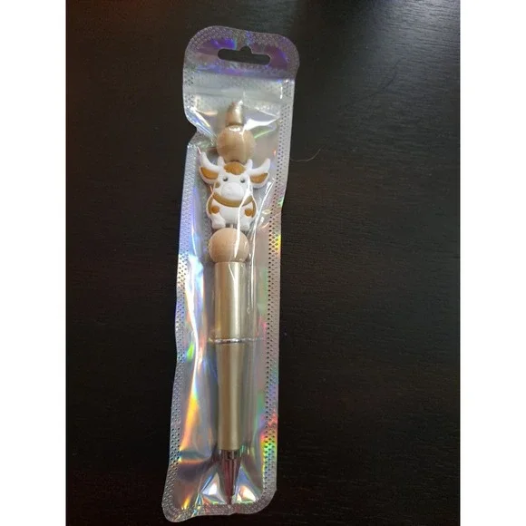 Mooo‎ White And Tan Cow Gold For Pen Custom Beaded Pen Black Ink