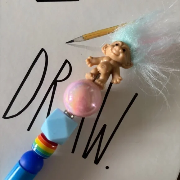 Blue & Pink Troll Doll handmade beaded Pen