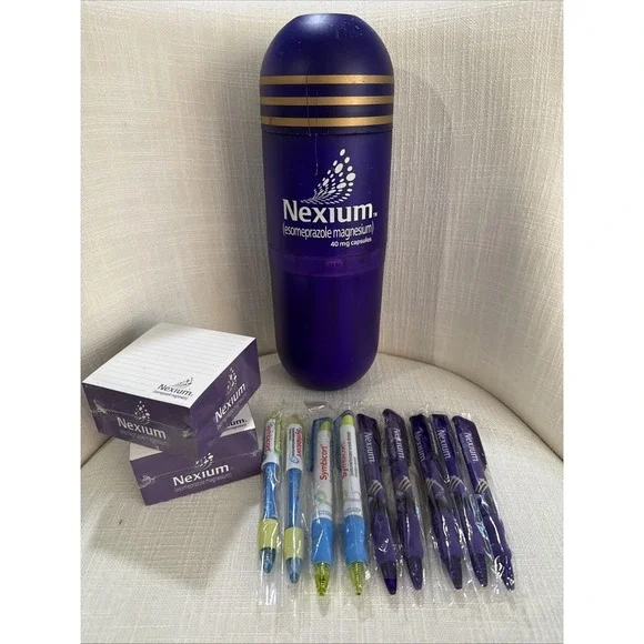 NEXIUM AstraZeneca Pharmaceutical Promo THERMOS, Post-It Note Pads,‎ Pens Bundle