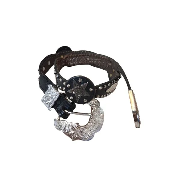 Nocona Texas Women size 26 Western Leather Concho Star Studded Boho Belt Cowgirl