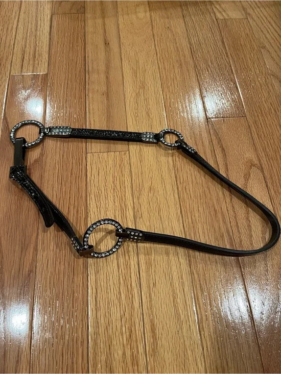 Black Rhinestone Ring Detail Women's Metal Belt