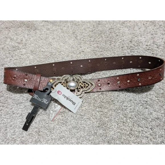 Miss‎ Me Belt Women Medium Brown GWPMM7800 Leather Rhinestone Western Bling