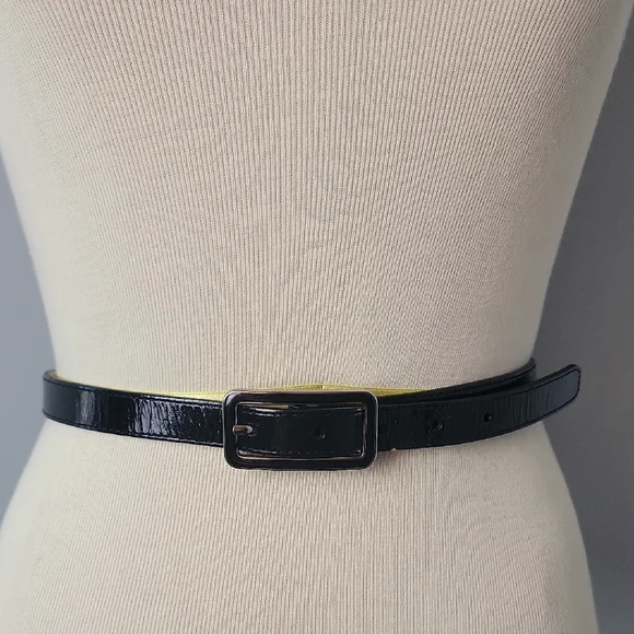 BLACK Patent Silver‎ Tone Hardware Classic Office Dress Business Accessory Belt