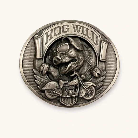 Vintage 1994 Bergamot Womens Belt Buckle Hog Wild Cycle Pig Biker USA Made Biker