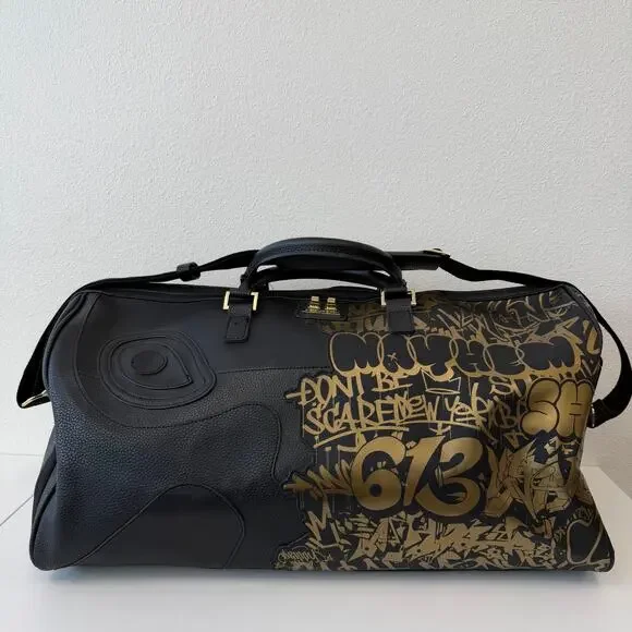 Sprayground Half Graff Glide Large Black Gold Designer Duffel Bag 20