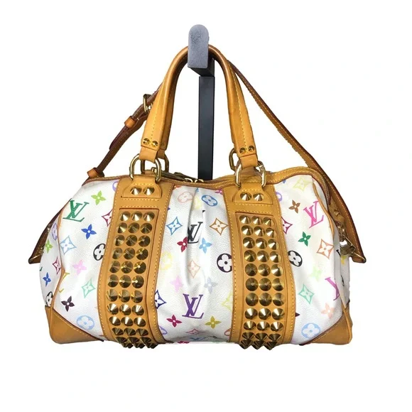 LOUIS VUITTON White Multicolor Murakami Courtney MM Studded Two-Way Bag