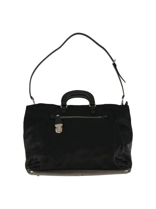 Prada Nylon Triangle Logo 2-Way Leather Handle Boston Bag Black