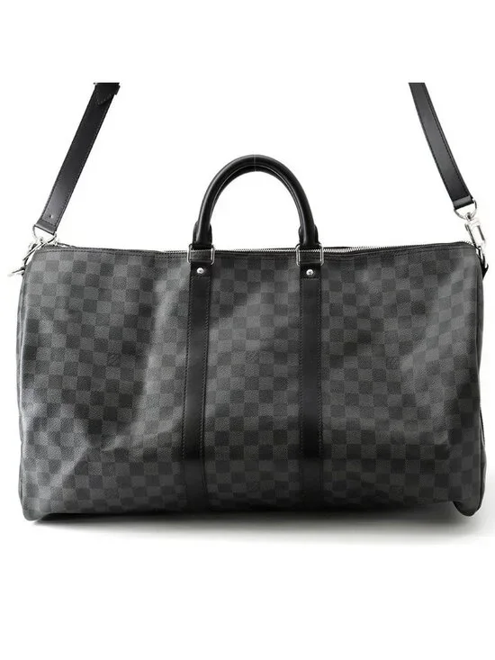 Louis Vuitton Boston Bag Damier Graphite Keepall Bandouliere 55 Travel Black