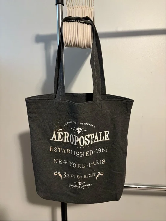 Aeropostale grey Canvas Tote with White Logo Print vintage