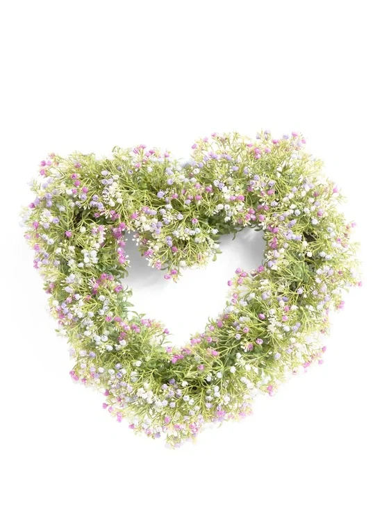 Heart-Shaped Floral Wreath with Pink & White Accents 24 in