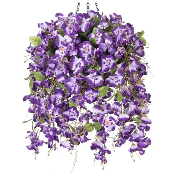 4 Pcs Artificial Hanging Hibiscus Purple Flowers Floral Arrangement