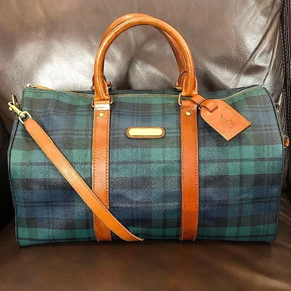 RALPH LAUREN Black Watch Plaid Boston Travel Duffle Shoulder Bag 40cm
