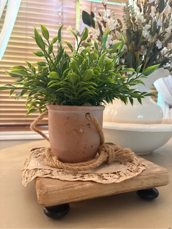 Rustic Terracotta Planter with Green Faux Foliage