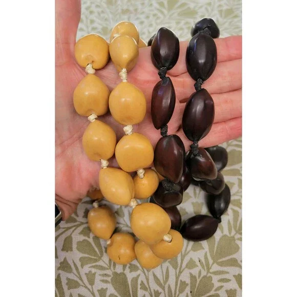 Two Kukui Nut Necklaces - Dark Brown & Light Brown - 18