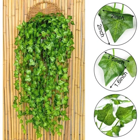 EZFLOWERY 12 Strands 84 Feet Artificial Ivy Vines Leaves, Silk Garland Fake