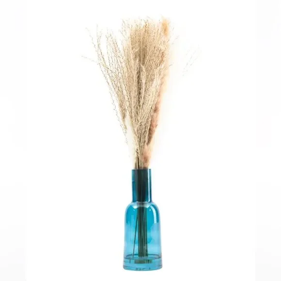 Flora Bunda Pampas Grass in Blue Glass Vase NIB