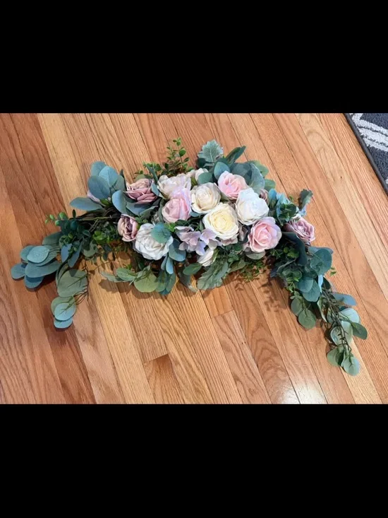 Artificial Eucalyptus and Rose Floral Swag - Pink, White, Green