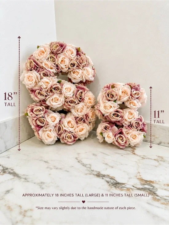 Blush Pink Champagne Rose Floral Letter Accent - Home Accents Faux Florals 18in